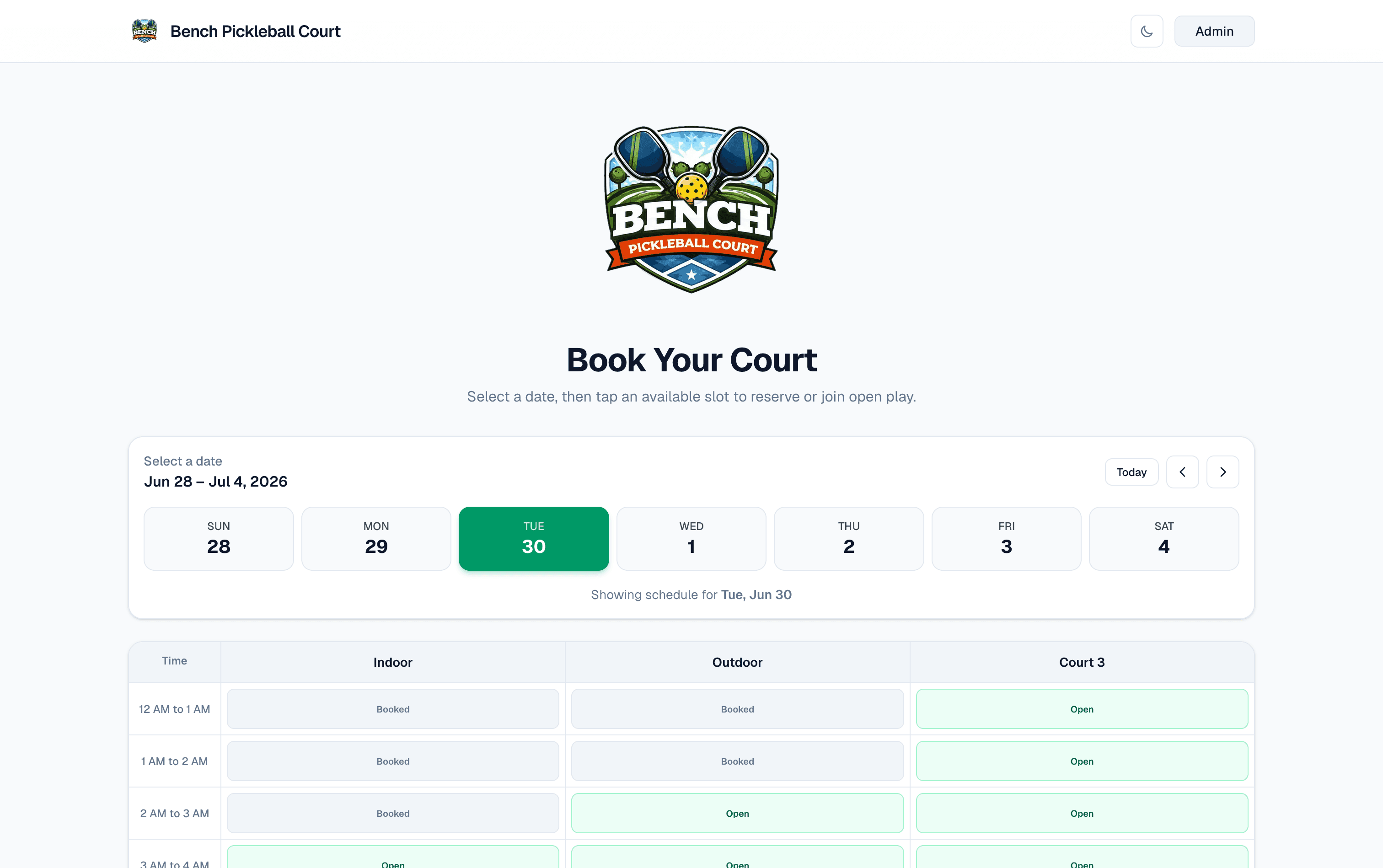 Bench Pickleball Court homepage